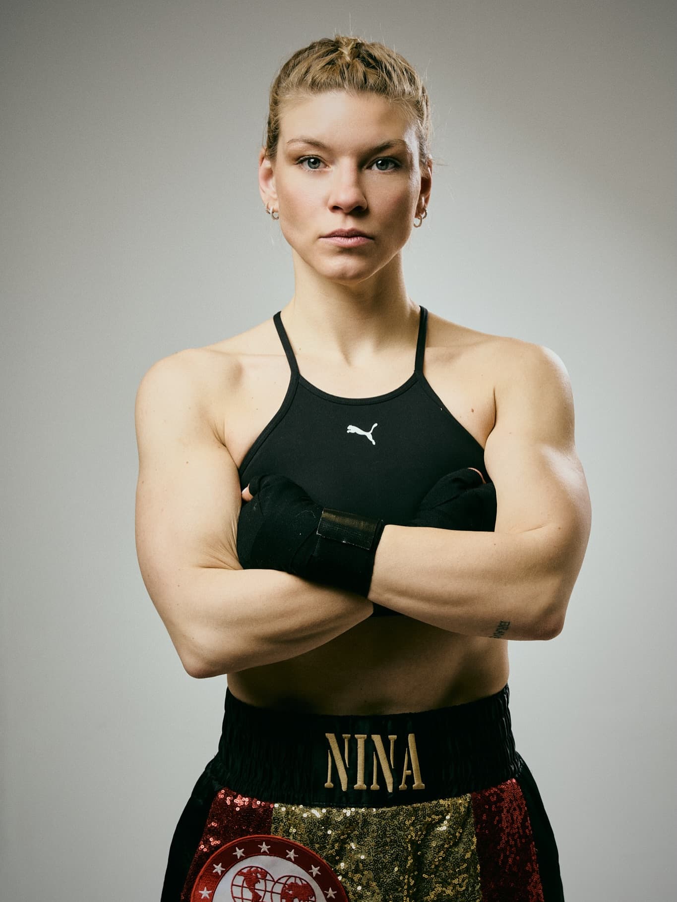 Nina Meinke im Ring nach ihrem Titelgewinn